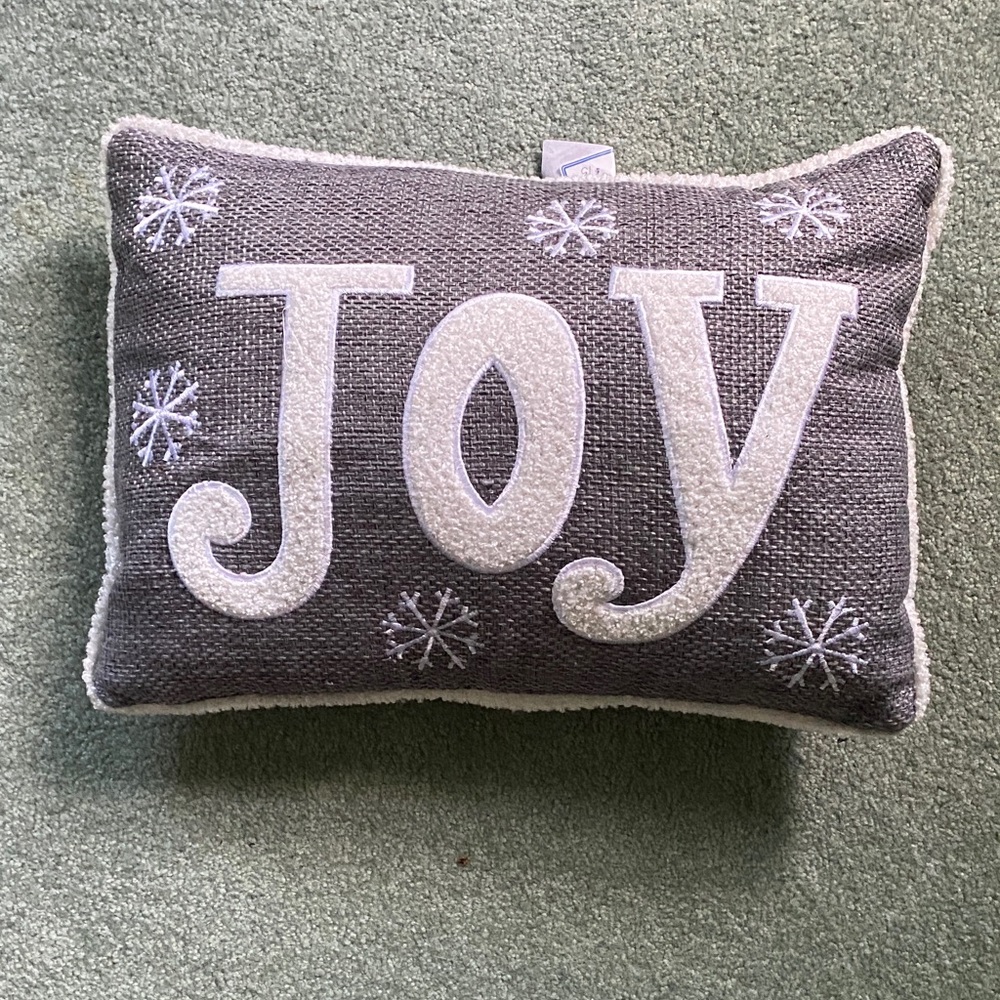 Festive Gray 'Joy' Holiday Pillow